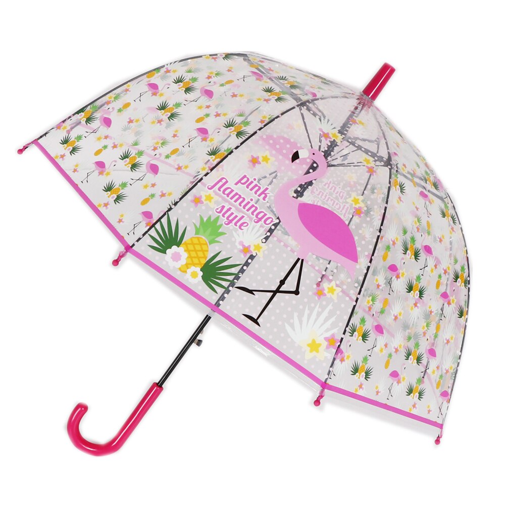 Brusebad tegneserie paraply gennemsigtig børn langt håndtag gennemsigtig paraply børn abe plante flamingo paraply til pige: Flamingo