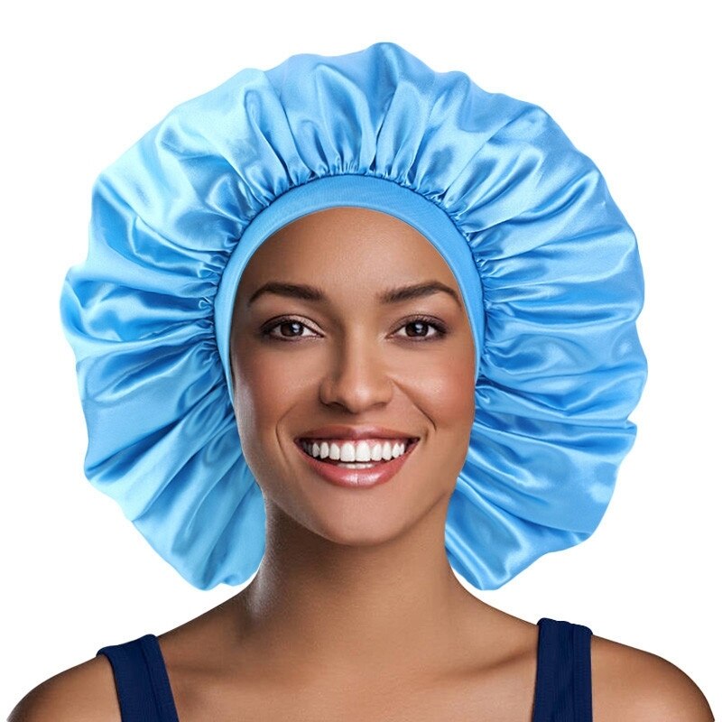 Bonnet de nuit en Satin pour les cheveux, style américain, pour dormir, rond, uni, élastique, populaire, Extra Large, chimio, Turban européen,
