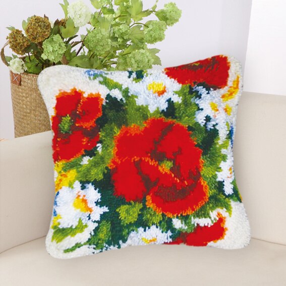 Gør det selv blomster sommerfugl segment broderi pude planter groft uld korssting låsekrog tæppe broderi låsekrog tæppesæt: Bz139 37 x 37cm