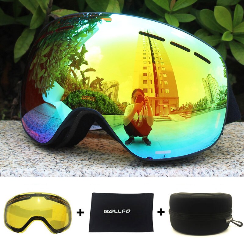 Gafas de esquí magnéticas polarizadas para hombre, lentes de doble capa para esquiar, antivaho, UV400, conjunto de gafas de Snowboard, Estuche para gafas de esquí: Black Gold