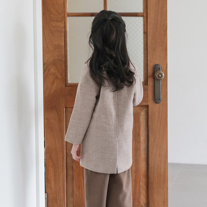 Wollen jas herfststijl meisjesjas tienerkleding halflange meisjesjas meisjes lange jas kinderkleding