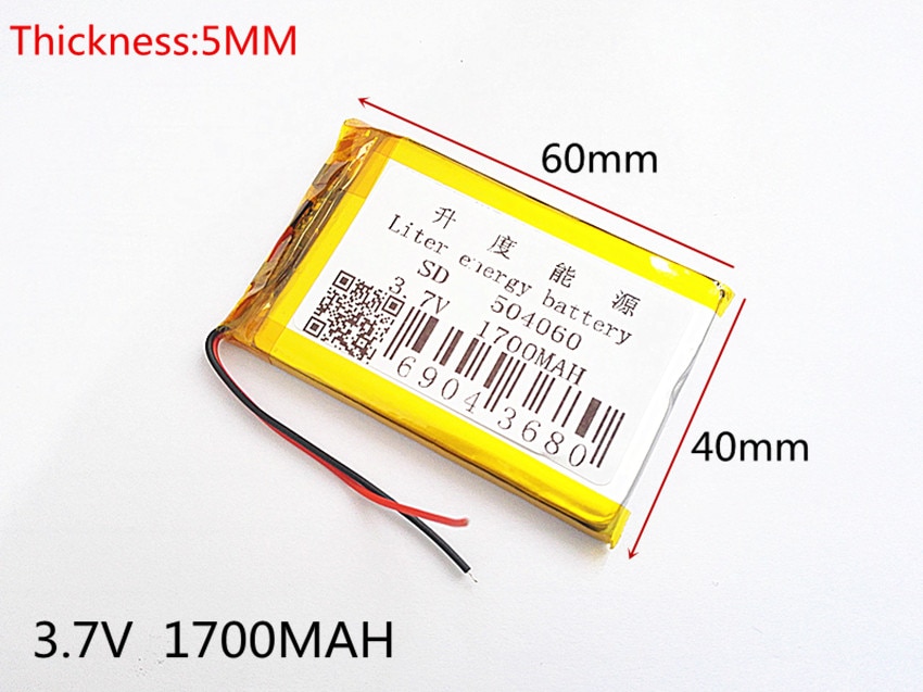 3.7V,1700mAH,504060 PLIB; polymer lithium ion / Li-ion battery for GPS,mp3,mp4,mp5,dvd,,model toy mobile bluetoo