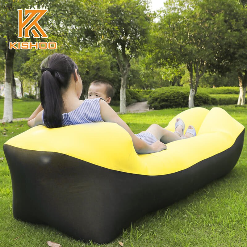Campingstol ideel oppustelig sofa og strandstol camping airbag bedste oppustelige liggestol bærbar hængekøje air sofa: Sort og gul