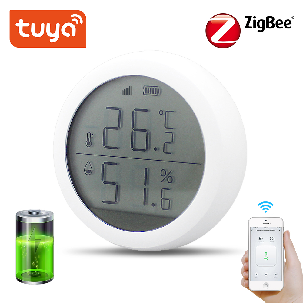 Tuya Zigbee Temperatuur En Vochtigheid Sensor Met Lcd-scherm Met Batterij Domotica Scène Security Alarm Sensor