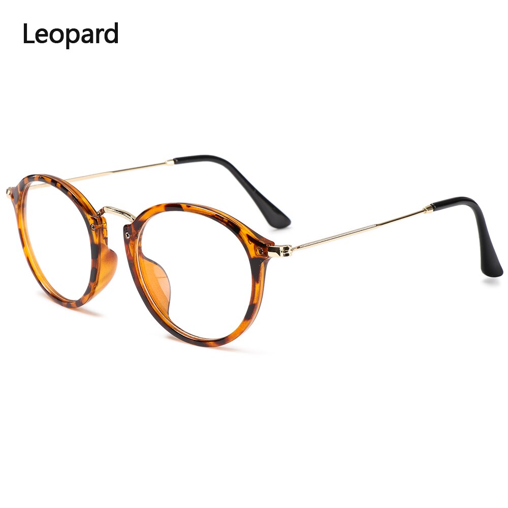 1pc optische brillen dames heren vintage ronde montuur metalen platte spiegel bril ultralichte flexibele bril: Type 2- luipaard