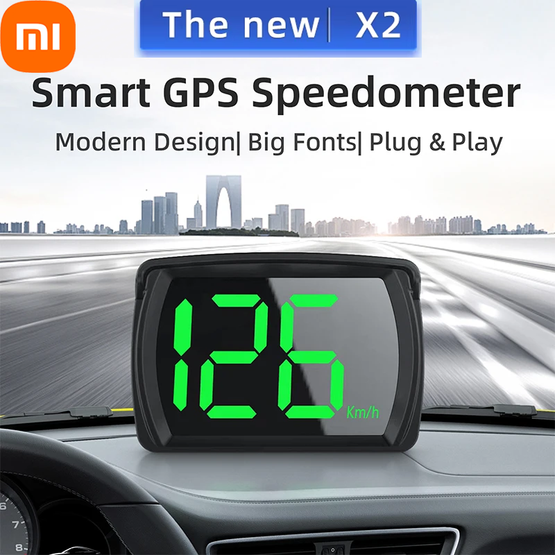 Xiaomi X2 GPS HUD pantalla frontal de velocidad del coche velocímetro Digital fuente grande accesorios KMH GPS + Beidou Chipsets duales para todos los coches