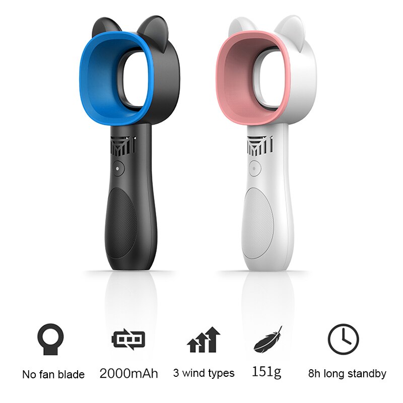 Mini Bladeless Ventilator USB Opladen Cartoon Katten Oren 3 Snelheden Draagbare voor Thuis Kantoor TY