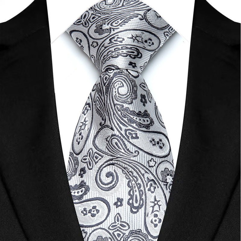 Corbata de lujo de 8CM para hombre, corbata lisa de rayas de puntos de Color gris plateado para novio, corbata tejida de Jacquard para de boda de negocios