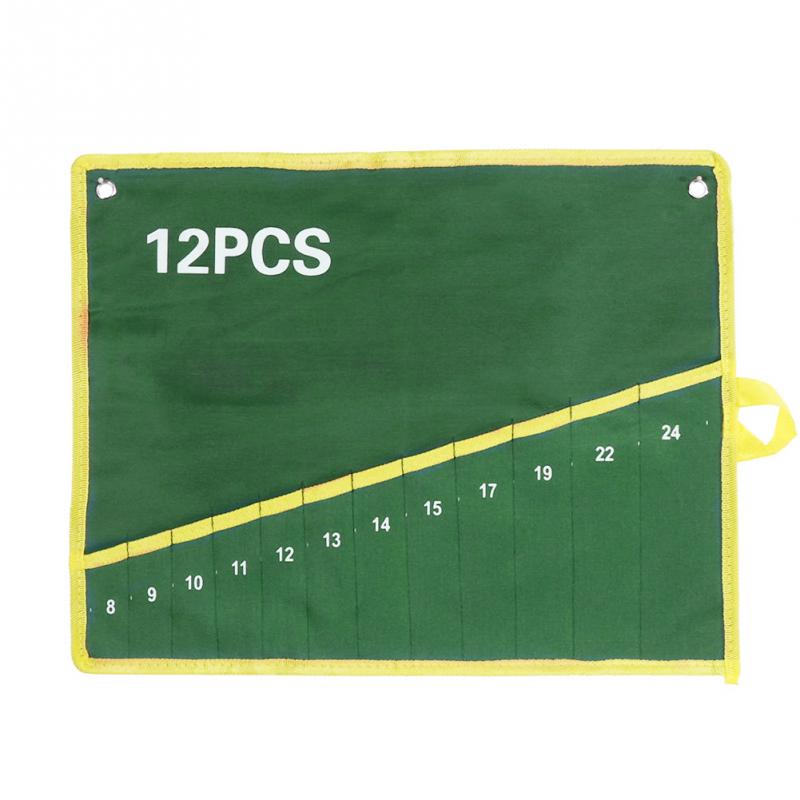 6/8/10/12/14/25 Pockets Spanner Wrench Roll Up Storage Organizer Bag Pouch Double Opening Double Offset Ring Spanner Tool Bag: 12 Pockets