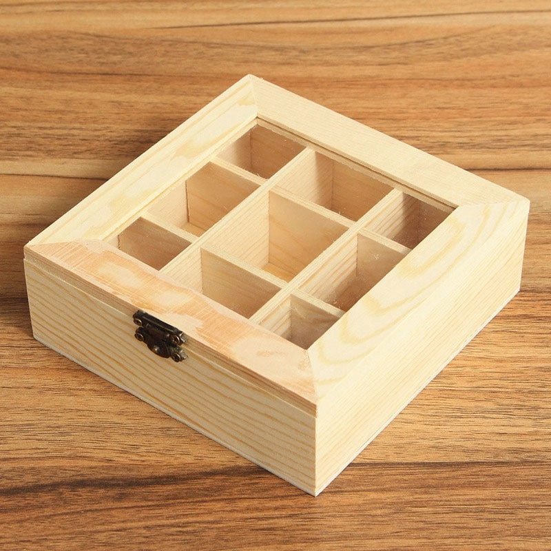 Træ tepose smykker arrangør kiste opbevaringsboks 9 rum te boks arrangør træ sukker pakke beholder