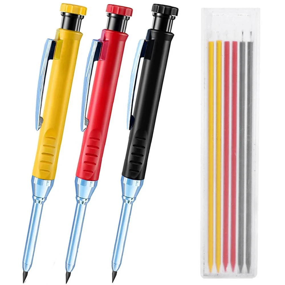 Paquete de 4-1 lápices de carpintero sólidos con recambio, marcador de lápiz mecánico de Agujero profundo de punta larga de 40mm para construcción de carpintería: Amarillo claro