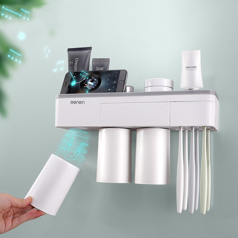 Tandenborstelhouder badkamer accessoires tandpasta organizer glas voor tandenborstels plank magnetische adsorptie Met cup