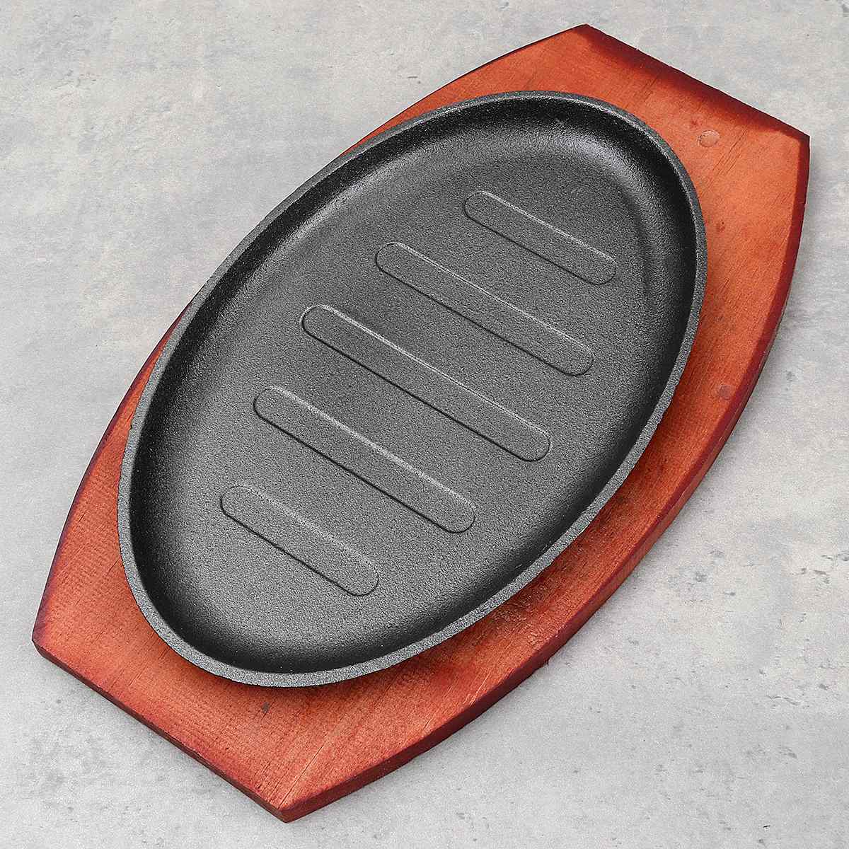 3 Sizes Cast Iron Roasting Steak Pan Non Stick Roast Enamel Fried Pot Plate Frying Pan With Wooden Base Holder Home Cookware