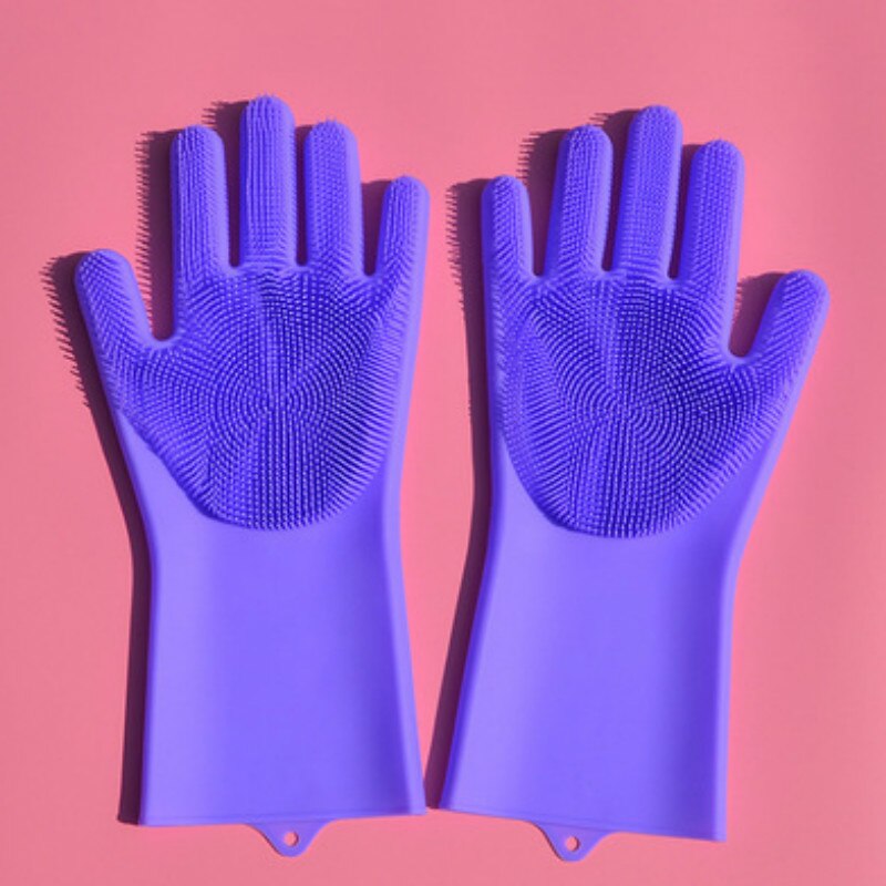 Guantes de goma para limpieza de lavavajillas, manoplas mágicas de silicona para lavar platos, estropajo para el hogar, cocina, herramienta de limpieza, 1 par: Purple