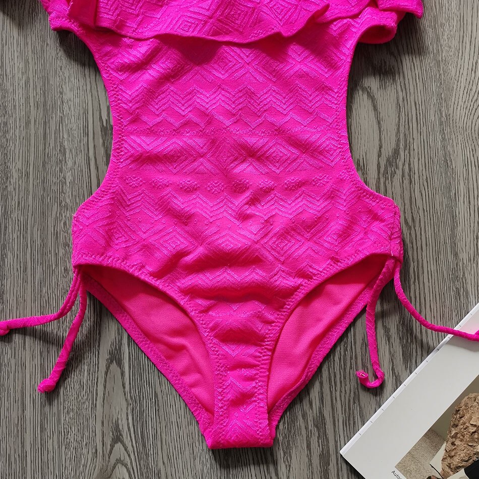 2-8 Years Girl Swimsuit One Piece Children's Swimwear Halter Top Toddler Girls Bathing Suit Monokini Flounce Swimming Suit
