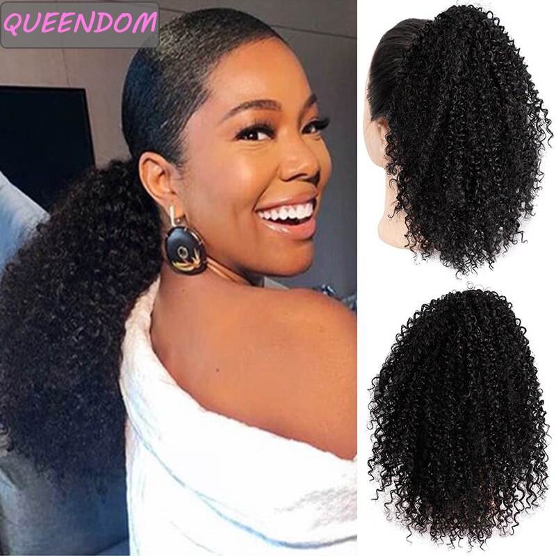 Ombre Afro Kinky Krullend Paardenstaart Hair Extension Voor Zwarte Vrouwen Krullend Bladerdeeg Trekkoord Paardenstaart Ombre Clip In Haarstukjes Twee Kammen