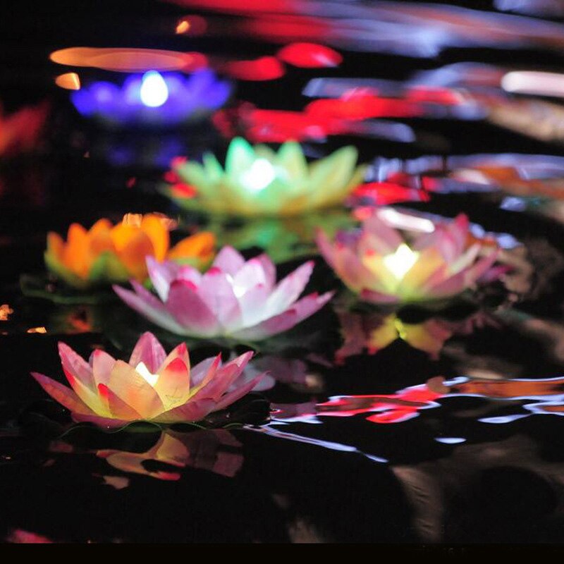 Flydende lotus lys pool udendørs have vand blomst led lampe lys elektronisk stearinlys lbshipping