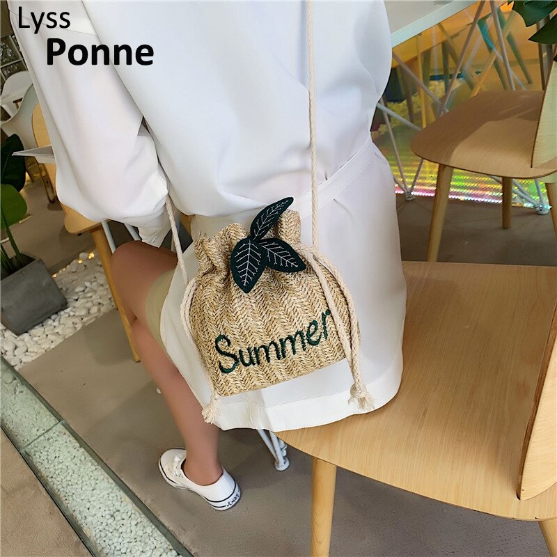 Dam stråväska strandväska vävd handgjord enkelaxel handvirkad sommar flickväska messenger crossbody väskor sommar handväskor