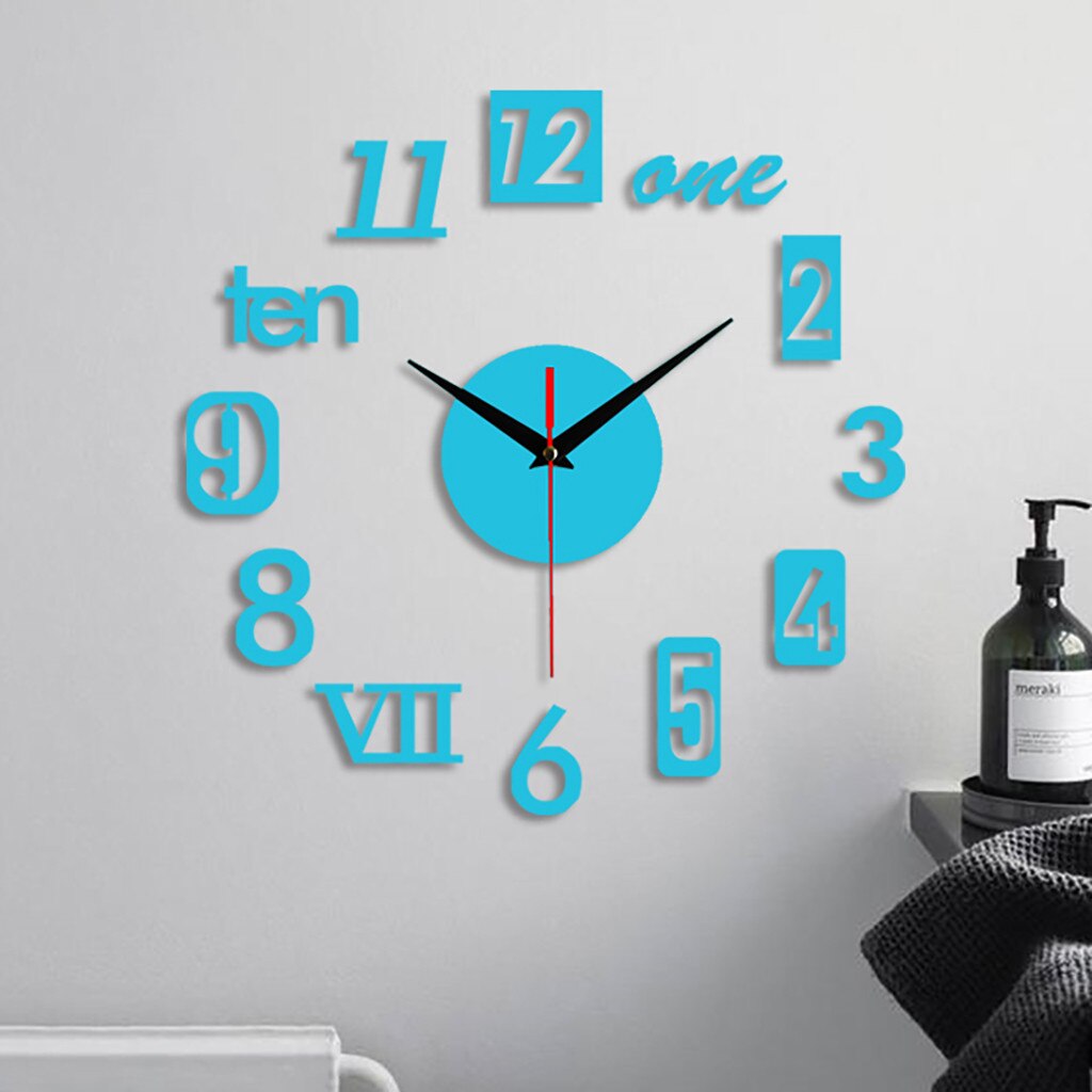 Diy Clock Frameless DIY Wall Mute Clock 3D Mirror Surface Sticker Home Office Decor Home decoration Modern Wall Clock 50x50cm: H