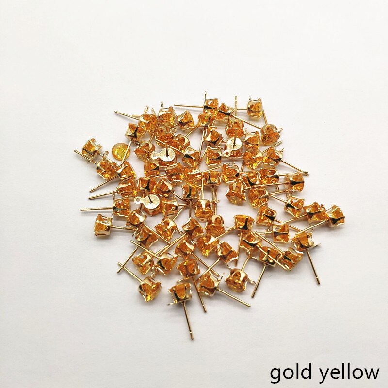 choose color) 200pcs copper with glass rhinest Stud earring/earrings accessories/Earring parts for jewelry making: gold yellow / 7mm