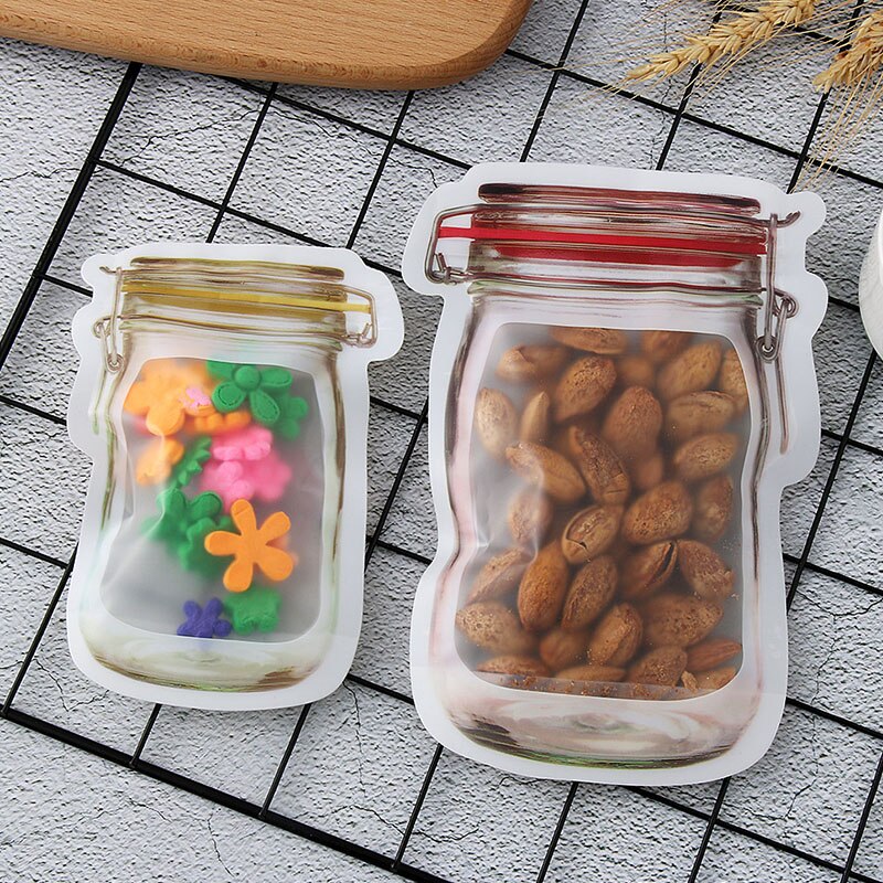 Reusabl Mason Fles Ziplock Opbergtas Transparant Voedsel Container Milieuvriendelijk Plastic Verzegelde Tassen Huishouden Keuken Organizer