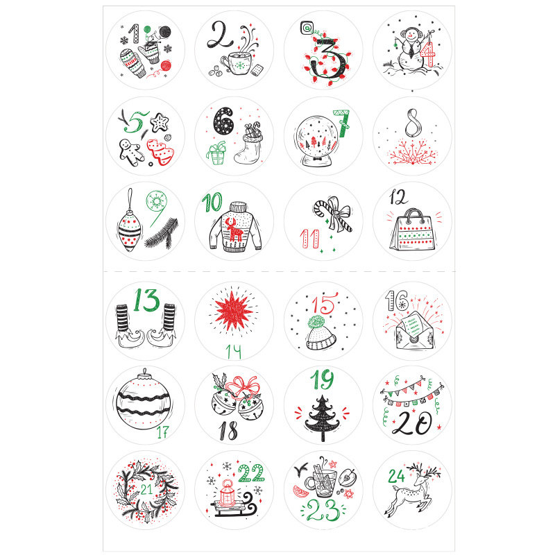 24 stk/sæt glædelig jul adventskalender nummer papirklistermærke kage sliksæl klistermærker gør det selv emballage etiketter juledekor: 5