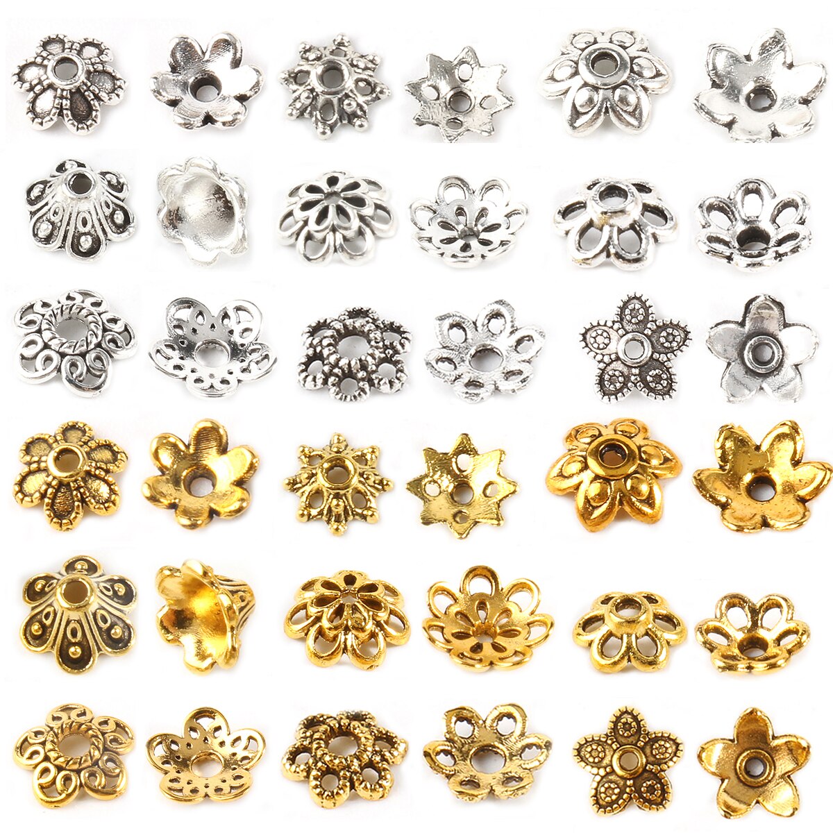 Bouchons de perles de couleur argent tibétain, or Antique, embouts de fleurs, couture pour la fabrication de bijoux, accessoires de bricolage