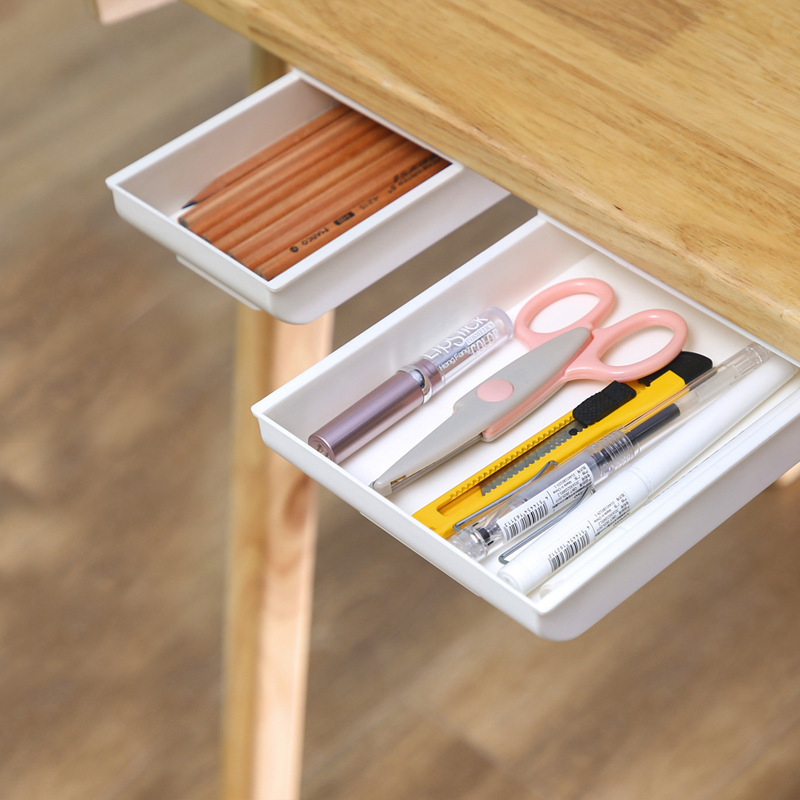 Self-Adhesive Hidden Storage Box under the table Makeup Organizer Under Desk Storage Drawer Organizer Box Stationery storage