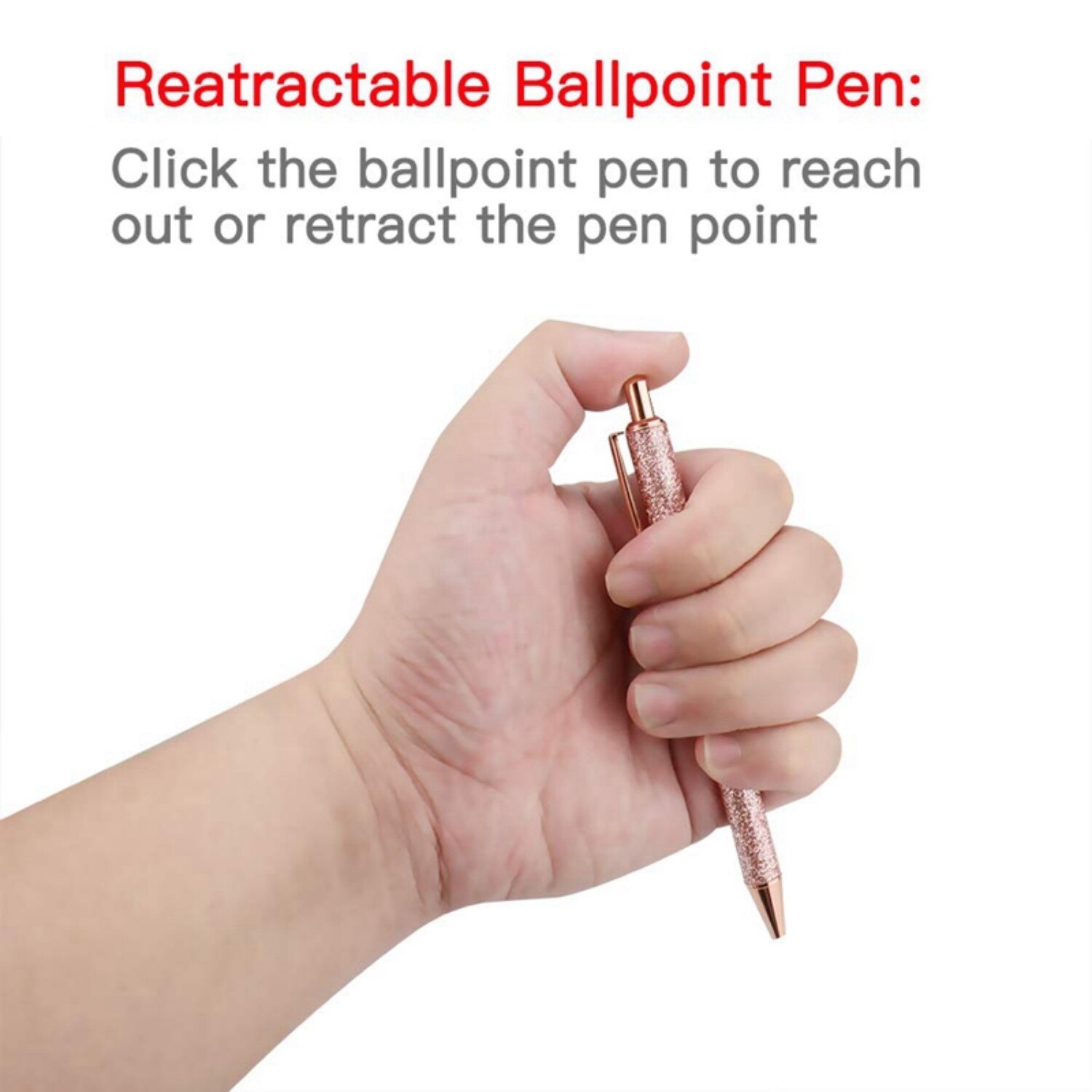 5Pcs Intrekbare Pen Zwarte Inkt Medium Punt (1.0Mm) rose Gold & 100 Stuks Push Pins Punaises Transparante Plastic