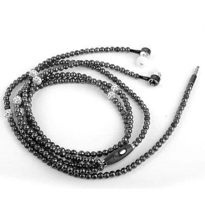 Pearl Necklace Earphone In-Ear Pink Rhinestone Necklace Jewelry Beads Earphones With Mic For Samsung Xiaomi Brithday Girls: Black