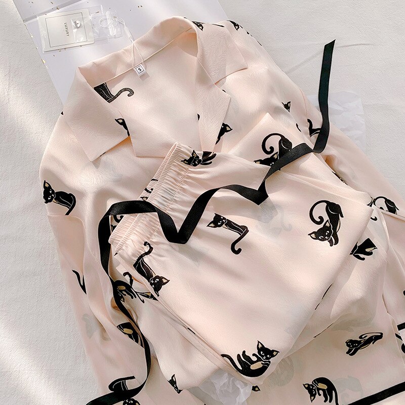 Conjunto de pijama para mujer, ropa de dormir de satén, con líneas de espina de pescado, de manga larga, sedosa y recta, cómoda, de noche