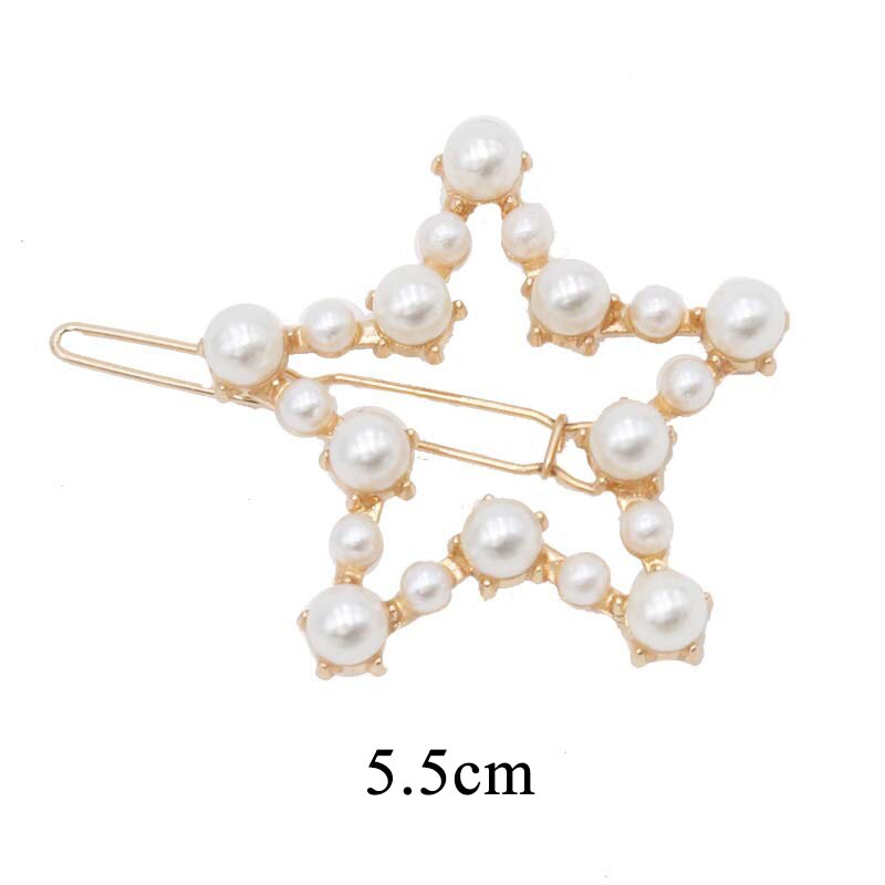 Pinza de pelo con perlas de imitación para mujer, broches de pelo hechos a mano con broche de estrella y corazón, accesorios geométricos para el cabello de Corea, 1 ud.: star