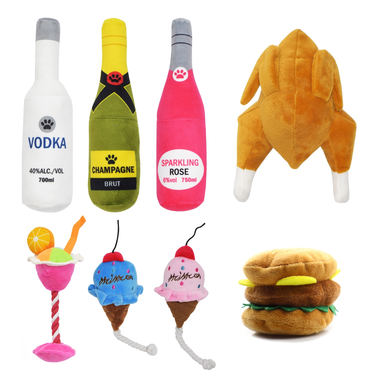 Wine Bottle Shape Squeaky Toy Dog Toys Cocktail Vodka Plush Filled Champagne Food Toys Bite-Resistant Pet Supplies