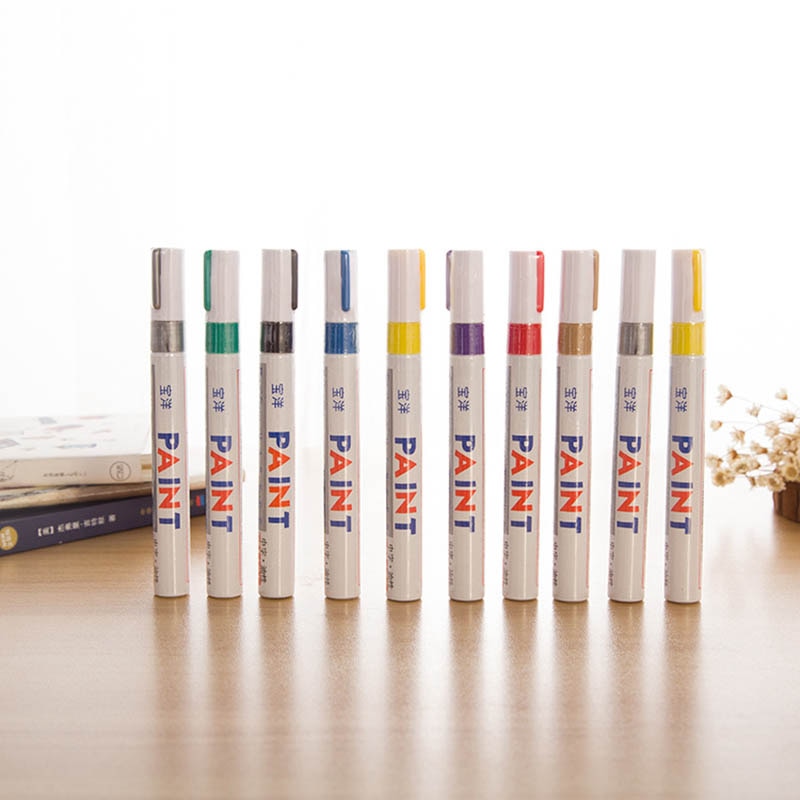 1Pcs 12 Kleuren Waterdichte Auto Tyre Loopvlak Rubber Metalen Permanente Verf Marker Pen Diy Album Prachtige Zwarte Kaart graffiti Pen