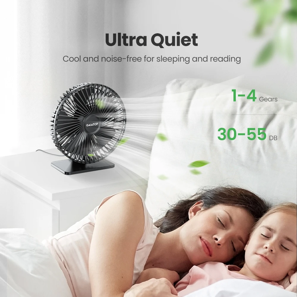 Ultra Quiet USB Small Desk Fan 90° Tilt Portable Wall Fan 4 Speeds Personal Cooling Fan for Office Home Travel Battery Operated