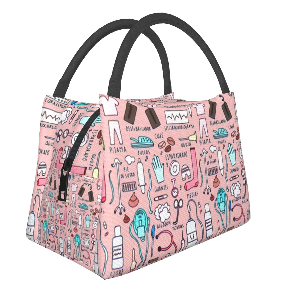Leuke Roze Verse Koeltassen Verpleegkundige Print Waterdichte Oxford Doek Draagbare Rits Thermische Lunch Tassen Voor Vrouwen Lunch Voedsel Zakken: Roze