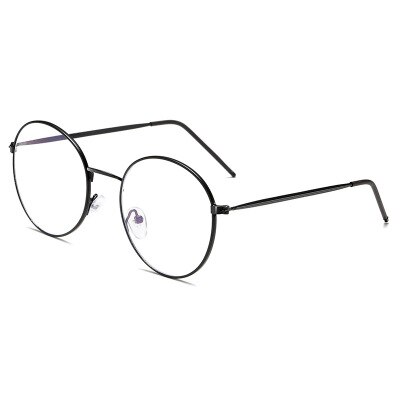 Monture de lunettes rétro Vintage en métal rond pour hommes et femmes, Anti-lumière bleue, Anti-rayons, montures pour les yeux, lunettes à verres transparents: Black