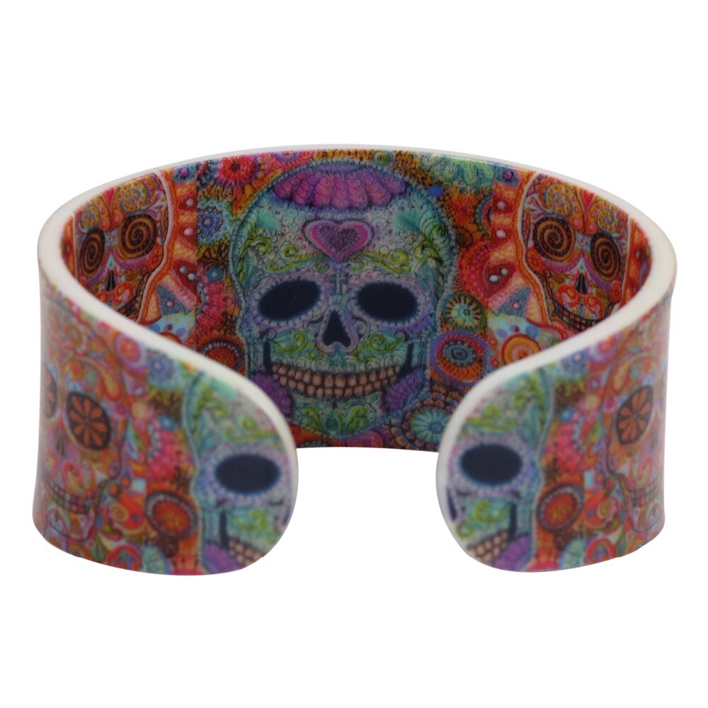 Bonsny Acrylic Skull Pattern Wide Love Halloween Bracelets Bangles For Women News Jewelry Party Accessories