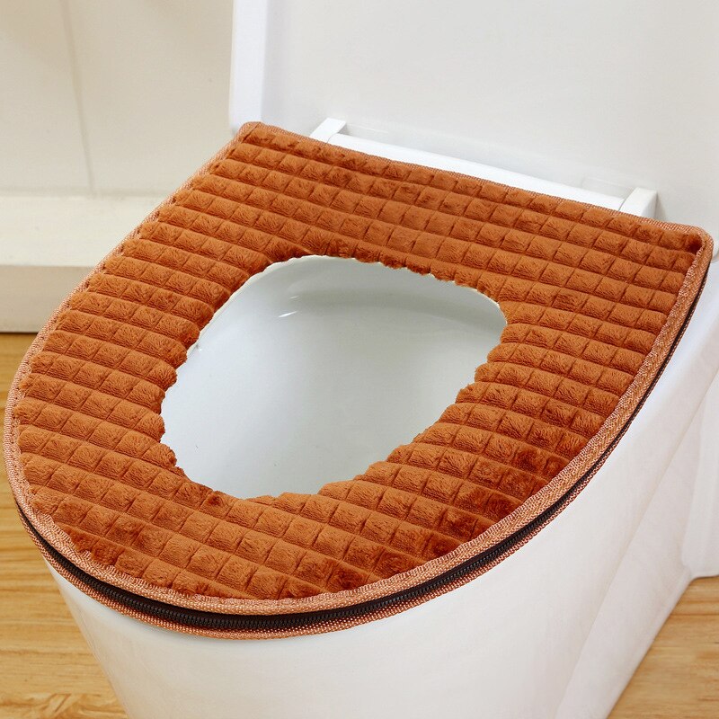1Pc de terciopelo de invierno cubierta de asiento de inodoro suave elástico baño Closestool Mat cojín suministros