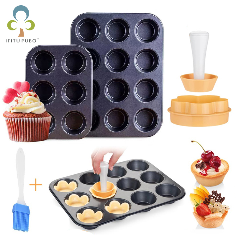 6/12 Gaten Mini Vierkante Cupcake Pan Muffin Tray Cupcake Mold Muffin Pan Carbon Stalen Bakken Pan Non Stick bakvormen Biscuit Pan Zxh