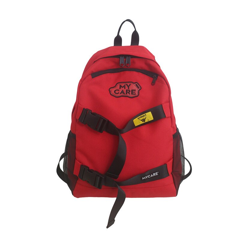 Harajuku Korean-style Street Couples Backpack Style Cool Versatile Students Hiphop-Style Skateboard Bag: Red