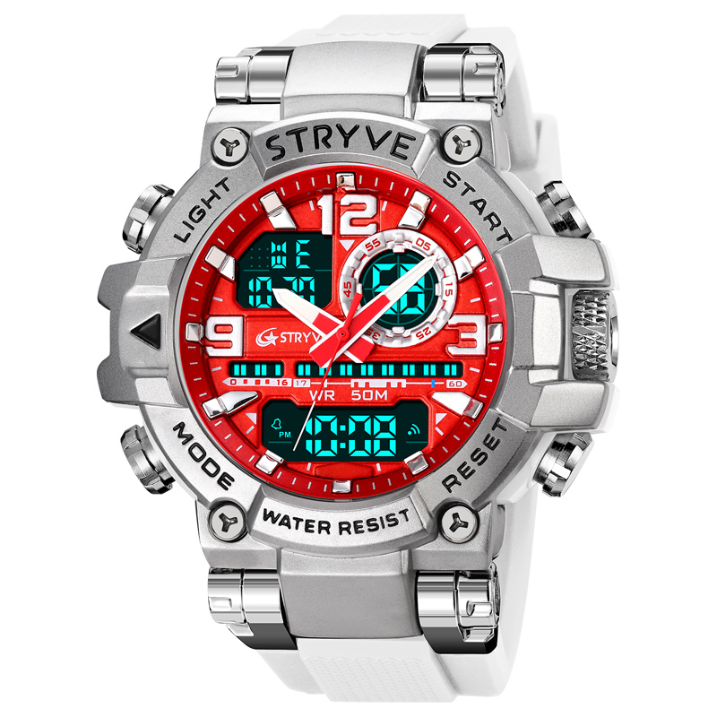 STRYVE Men's Watch Digital-Analog Dual Movement 5ATM Waterproof Watches Sports Watch for Men's 8025: Silver