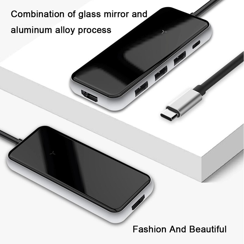 Usb c til hdmi adapter ,5- i -1 type c til hdmi 4k adapter  pd 87w hurtigoplader, til pro, luft type c enheder