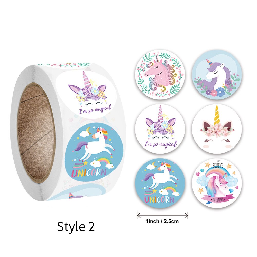 500pcs/roll Cute Cartoon Unicorn Sticker Childrens Reward Label Decoration Teacher Encouragement Student 2.5cm Sticker: style2