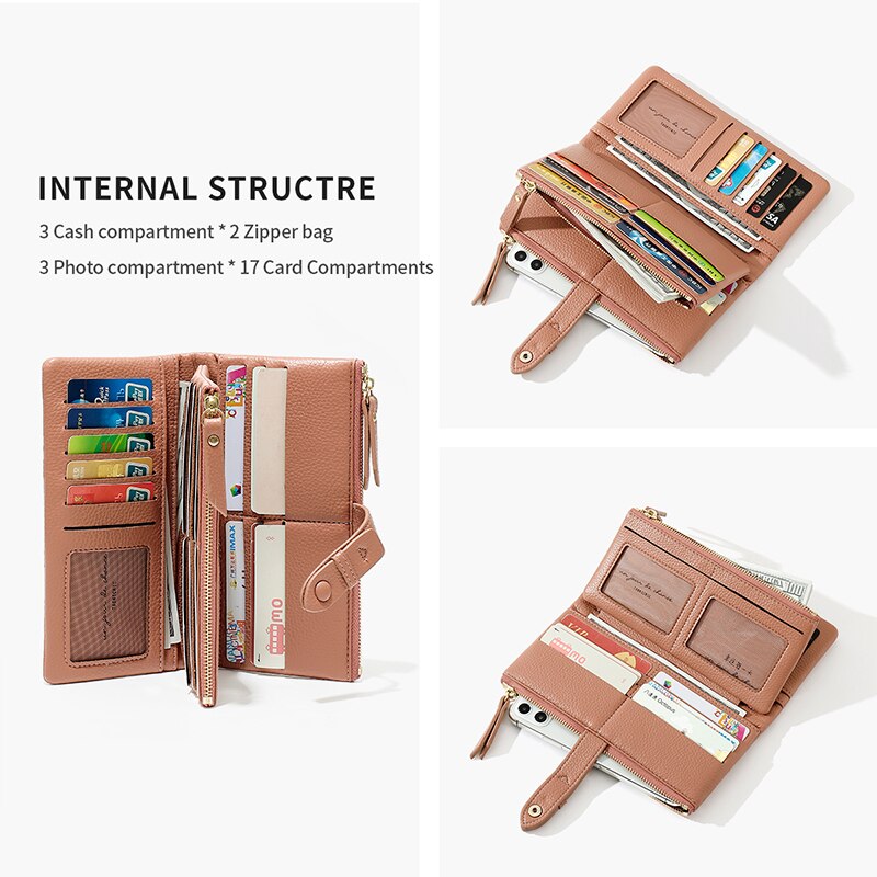 Comfortabele Gecontracteerd Stijl Lange Portefeuilles Voor Vrouwen Pu Lederen Driebladige Kaarthouder Purse Dames Zoete Portemonnees Cartera