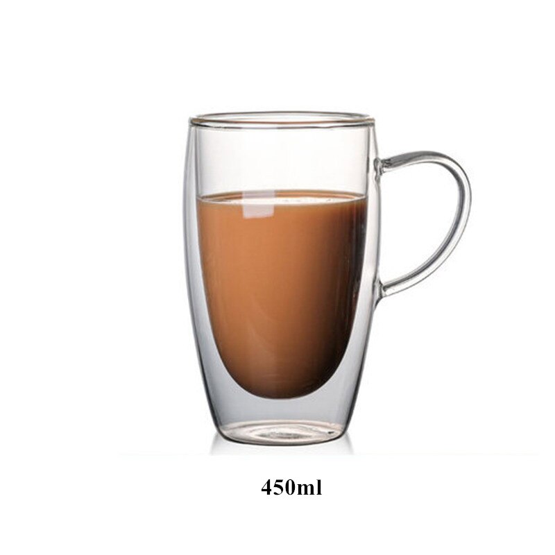 Double Wall High Borosilicate Glass Mug Heat Resistant Tea Milk Lemon Juice Coffee Water Cup Bar Drinkware Lover Creativity: D 450ML