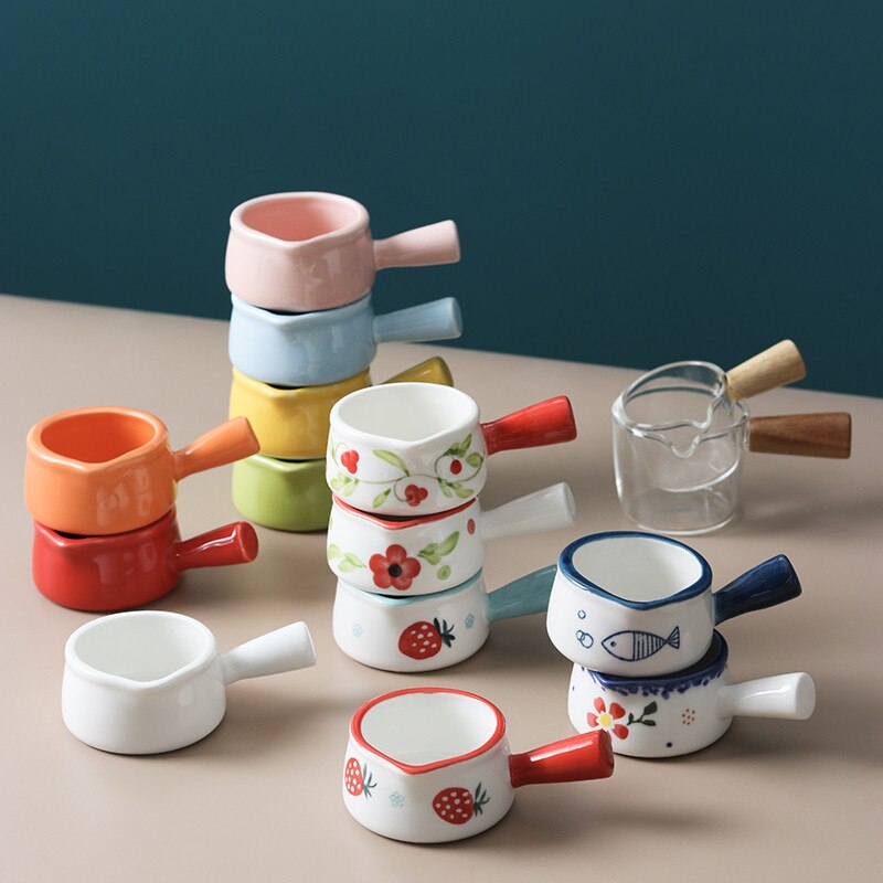 Japanische Keramik Hand bemalt Sauce Milch Krug Kaffee Container Tragbare Milch Topf mit Griff Küche Kochen Suppe Topf Geschirr