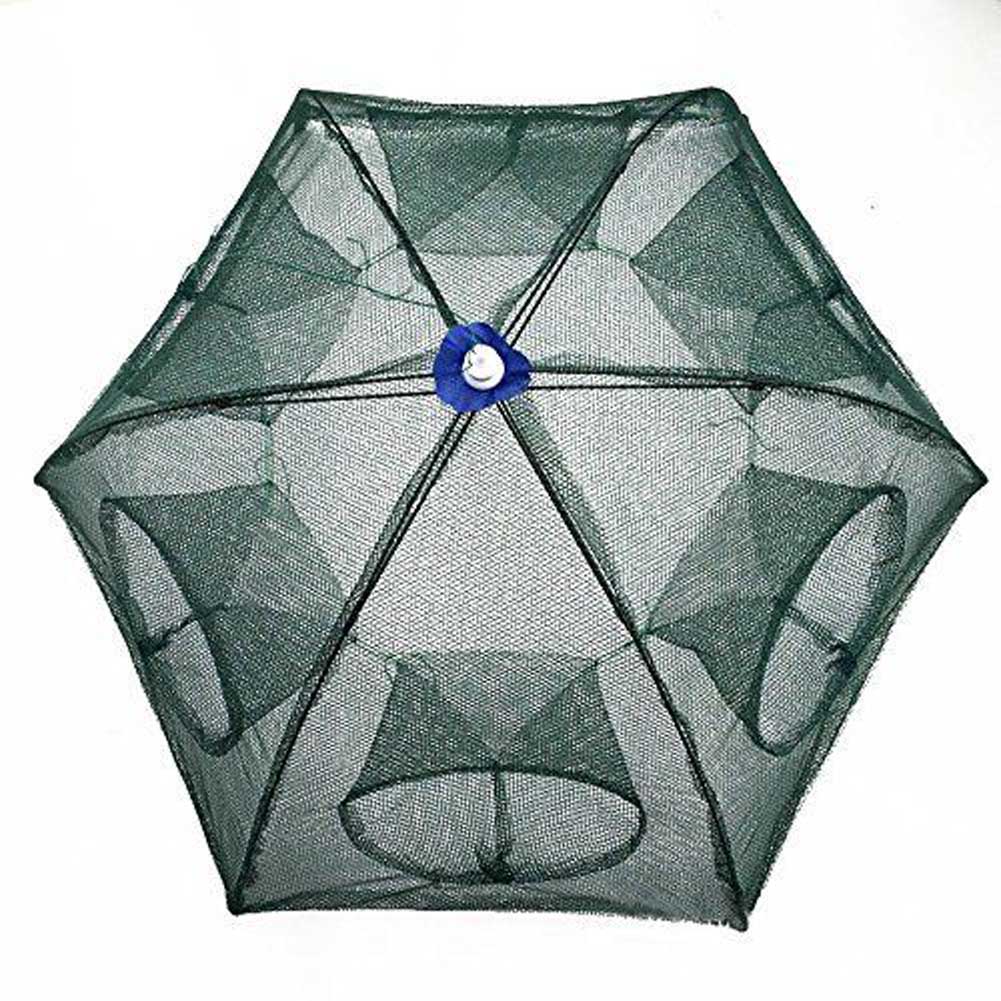 60-62 cm Gevouwen Ronde Visnet Gebruik Hexagon 6 Gaten Kooi Minnows Krab Kreeft Netto voor Garnalen Minnow Rivierkreeft Krab: Default Title