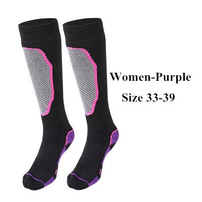 unisex Kompression Thermische Socken Knie Hohe Athletisch Laufen FußBall Verdickung Elastische Strumpf Winter Wandern Warme Lange Socken: Frauen Violett