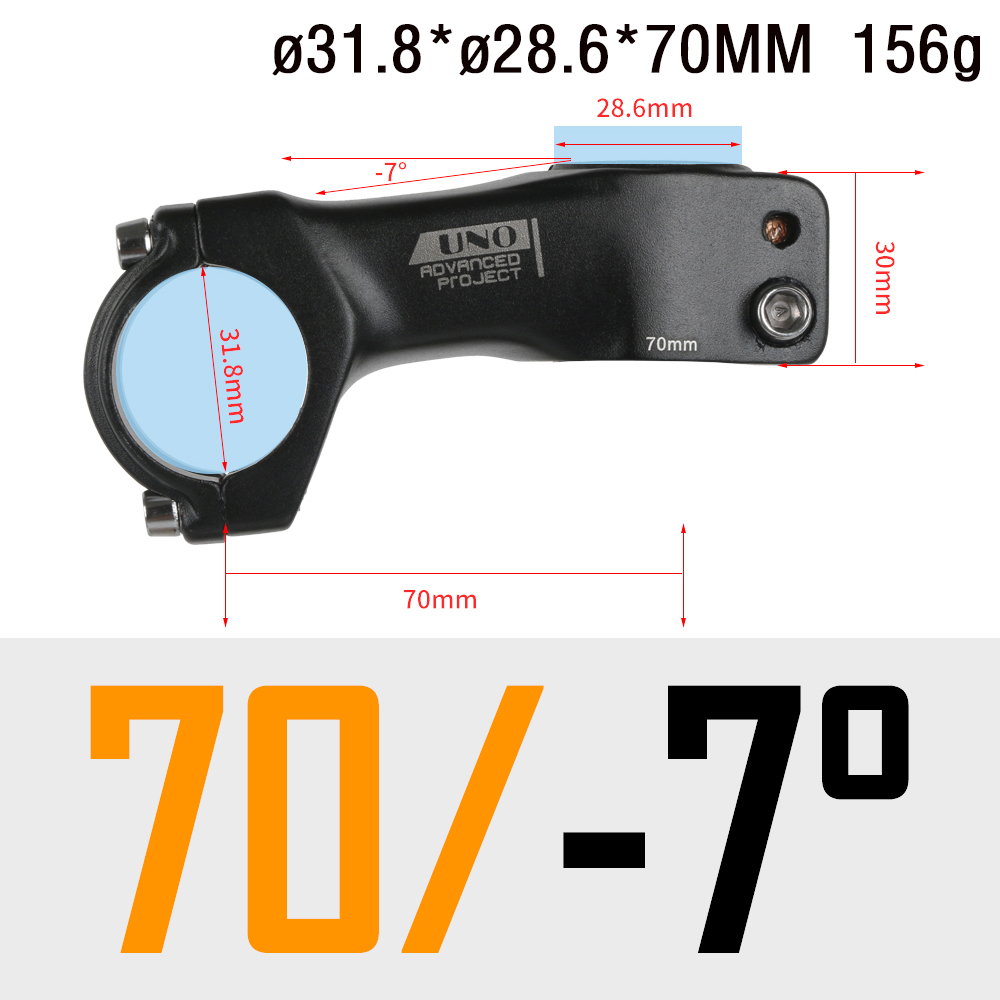 UNO Stem Road Bike -7 Degree Integrated Bicycle Handlebar Stem 31.8 Road Stem 70-120mm Handle Bar Extender Power Bicycle Road: 31.8x70mm